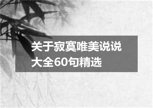 关于寂寞唯美说说大全60句精选