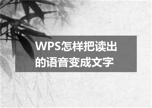 WPS怎样把读出的语音变成文字