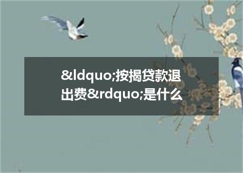 &ldquo;按揭贷款退出费&rdquo;是什么