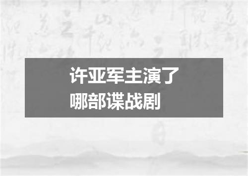 许亚军主演了哪部谍战剧
