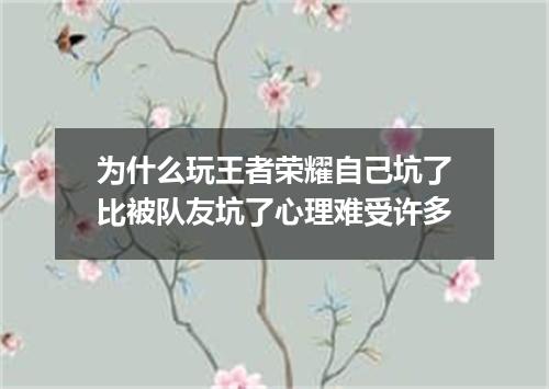 为什么玩王者荣耀自己坑了比被队友坑了心理难受许多