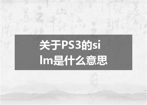 关于PS3的silm是什么意思