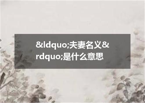 &ldquo;夫妻名义&rdquo;是什么意思
