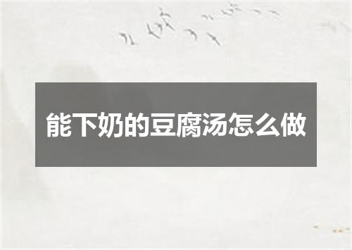 能下奶的豆腐汤怎么做