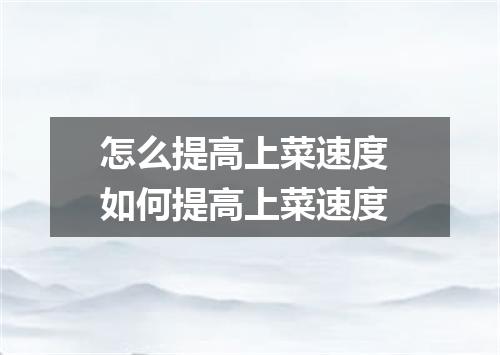 怎么提高上菜速度 如何提高上菜速度