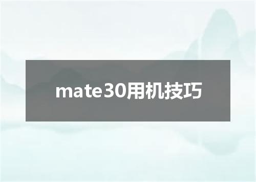 mate30用机技巧