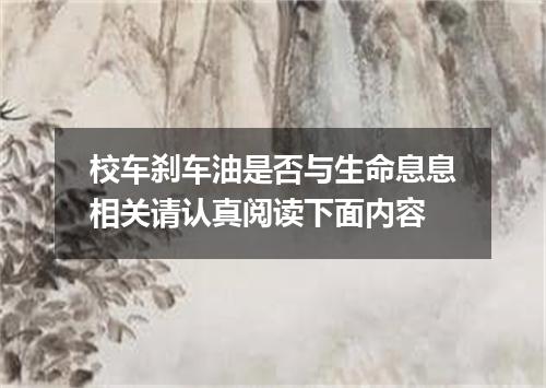 校车刹车油是否与生命息息相关请认真阅读下面内容