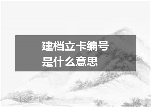 建档立卡编号是什么意思