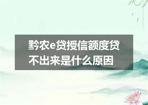 黔农e贷授信额度贷不出来是什么原因