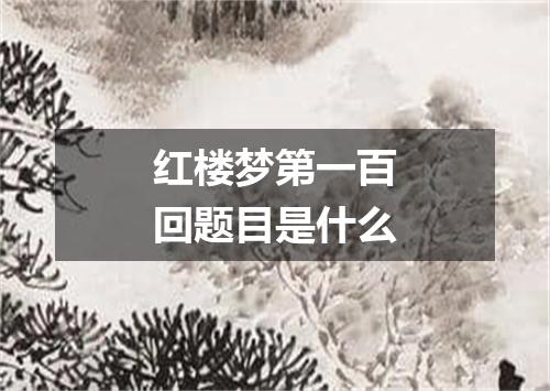 红楼梦第一百回题目是什么