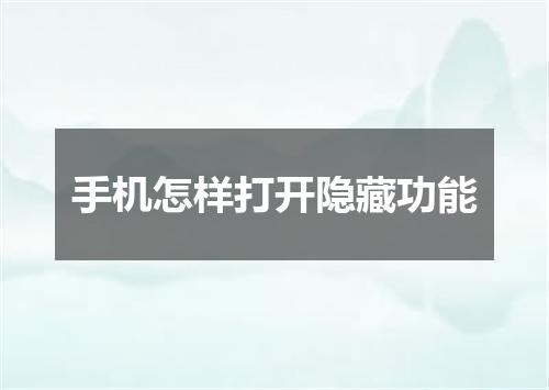 手机怎样打开隐藏功能