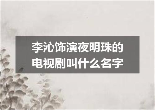 李沁饰演夜明珠的电视剧叫什么名字