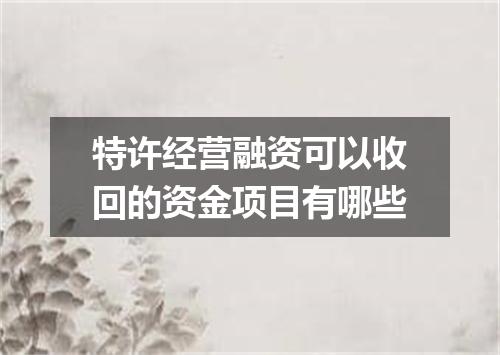 特许经营融资可以收回的资金项目有哪些