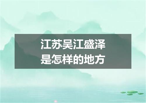 江苏吴江盛泽是怎样的地方