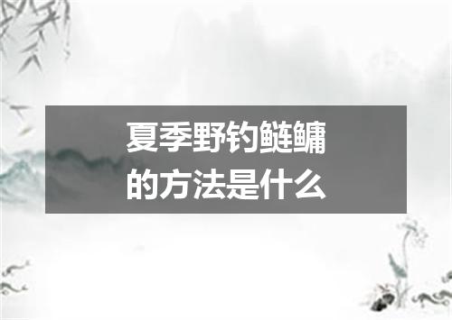 夏季野钓鲢鳙的方法是什么