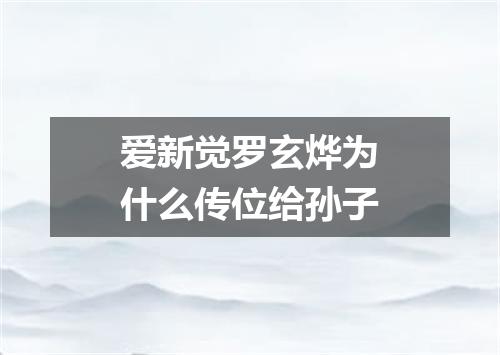 爱新觉罗玄烨为什么传位给孙子