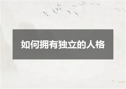 如何拥有独立的人格