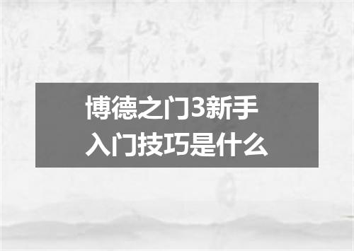 博德之门3新手入门技巧是什么