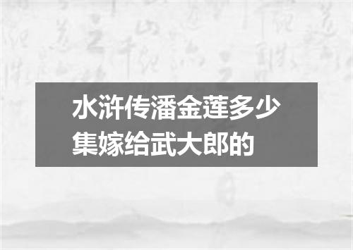 水浒传潘金莲多少集嫁给武大郎的