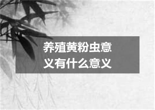 养殖黄粉虫意义有什么意义