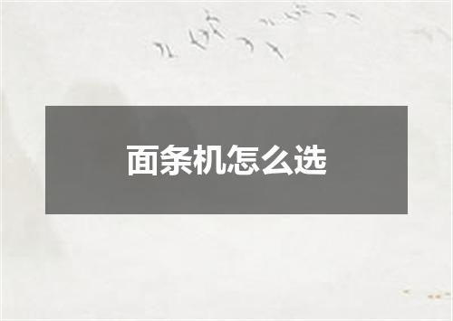 面条机怎么选