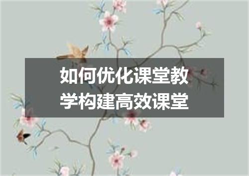 如何优化课堂教学构建高效课堂