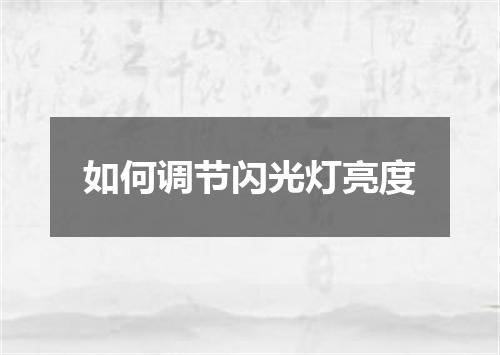 如何调节闪光灯亮度