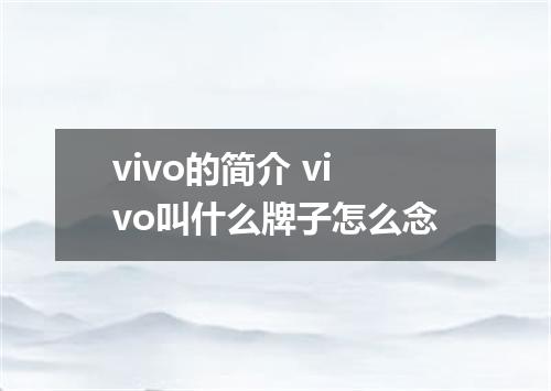 vivo的简介 vivo叫什么牌子怎么念