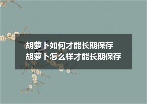 胡萝卜如何才能长期保存 胡萝卜怎么样才能长期保存