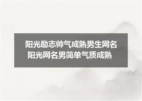 阳光励志帅气成熟男生网名 阳光网名男简单气质成熟
