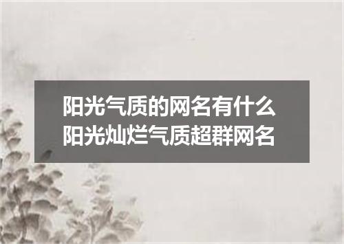 阳光气质的网名有什么 阳光灿烂气质超群网名