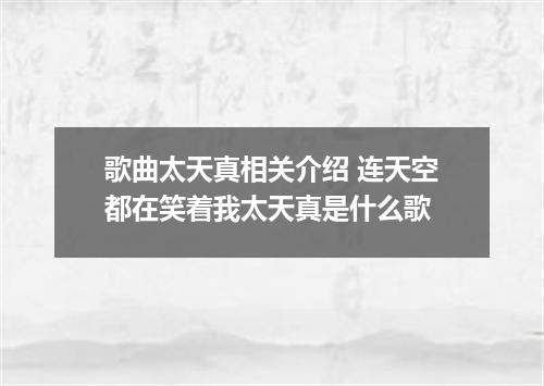 歌曲太天真相关介绍 连天空都在笑着我太天真是什么歌
