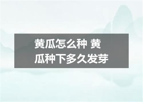 黄瓜怎么种 黄瓜种下多久发芽