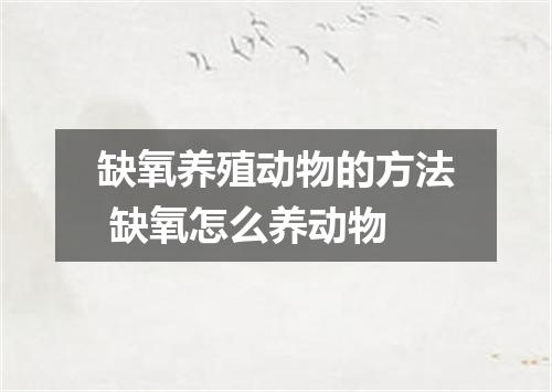 缺氧养殖动物的方法 缺氧怎么养动物