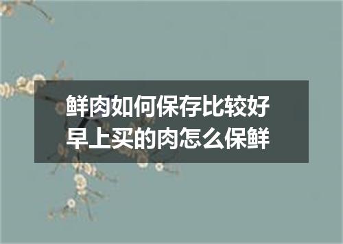 鲜肉如何保存比较好 早上买的肉怎么保鲜