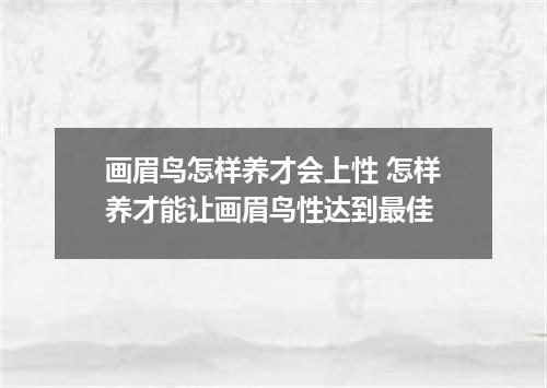 画眉鸟怎样养才会上性 怎样养才能让画眉鸟性达到最佳