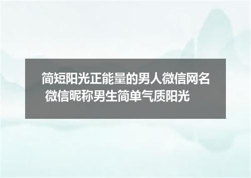 简短阳光正能量的男人微信网名 微信昵称男生简单气质阳光