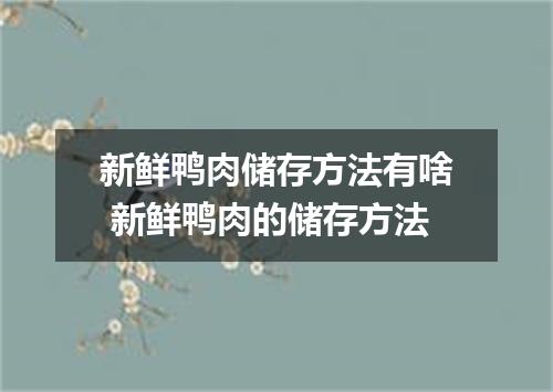 新鲜鸭肉储存方法有啥 新鲜鸭肉的储存方法