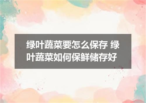 绿叶蔬菜要怎么保存 绿叶蔬菜如何保鲜储存好