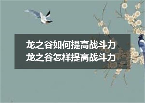 龙之谷如何提高战斗力 龙之谷怎样提高战斗力