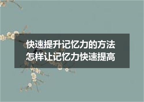 快速提升记忆力的方法 怎样让记忆力快速提高