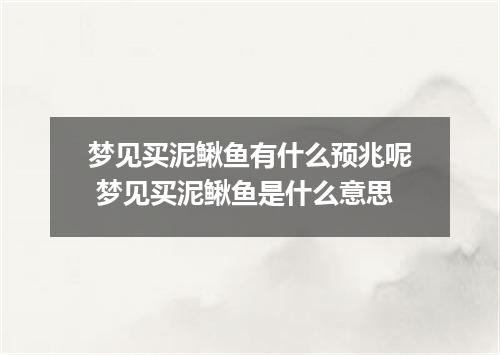 梦见买泥鳅鱼有什么预兆呢 梦见买泥鳅鱼是什么意思