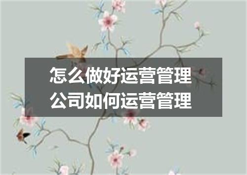 怎么做好运营管理 公司如何运营管理