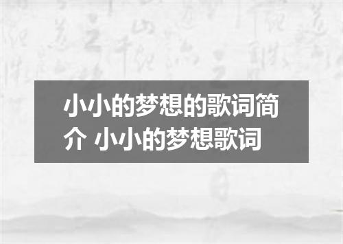 小小的梦想的歌词简介 小小的梦想歌词