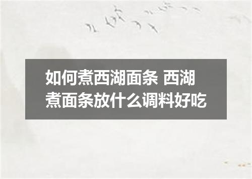 如何煮西湖面条 西湖煮面条放什么调料好吃