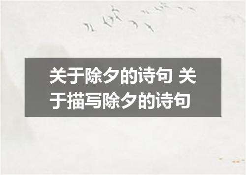 关于除夕的诗句 关于描写除夕的诗句