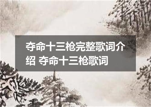 夺命十三枪完整歌词介绍 夺命十三枪歌词