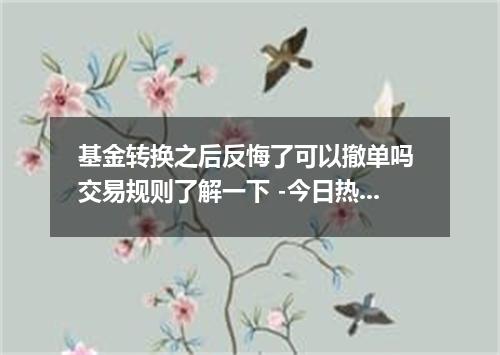 基金转换之后反悔了可以撤单吗 交易规则了解一下 -今日热点