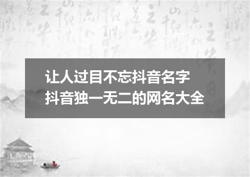 让人过目不忘抖音名字 抖音独一无二的网名大全