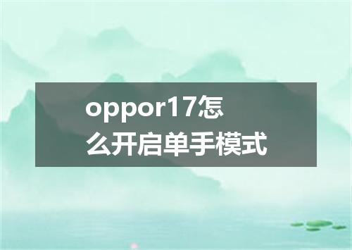oppor17怎么开启单手模式